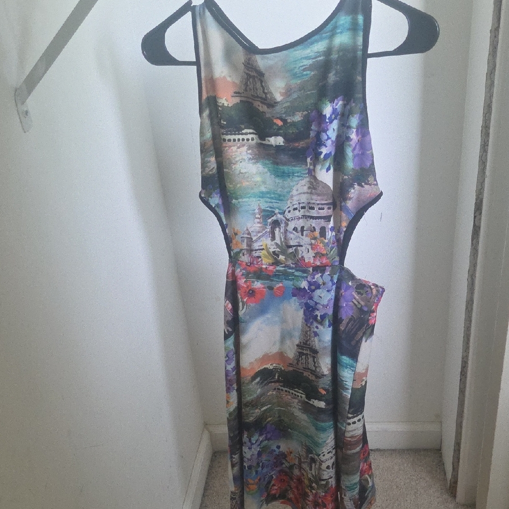 Just Love Multicolor Scenic Print Backless Maxi Dress